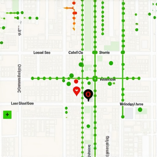 A visualization of local map rankings showing how visibility changes based on searcher location.