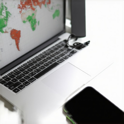A laptop showing a local SEO rank tracking grid with proximity data points for a small business.
