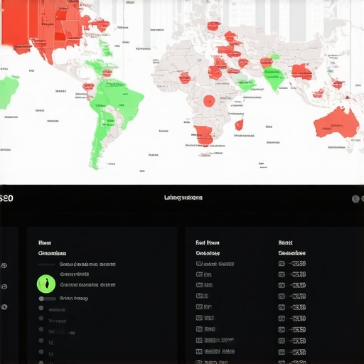 Digital map showing local SEO rank tracking with red and green zones representing business visibility.