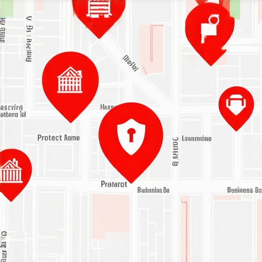 Local SEO security and profile monitoring A digital dashboard showing security alerts for local business search profiles and map pins.