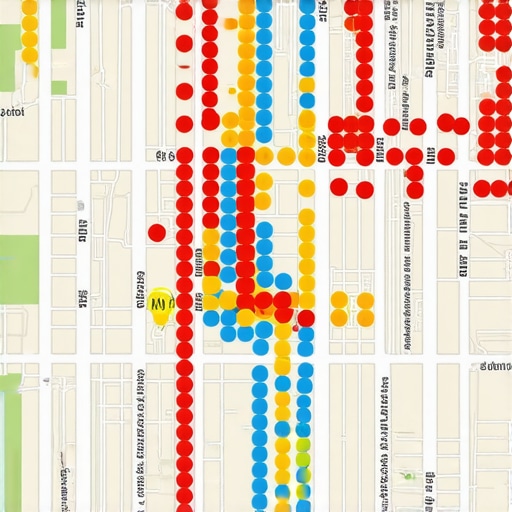 A visual representation of local search rankings using a heatmap grid to show ranking density in  specific neighborhoods.