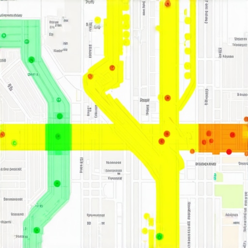 Local Search Proximity Grid Visualization A heatmap style grid showing local SEO rank tracking across a city map.