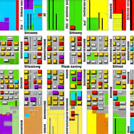 A 3D heatmap showing varied search rankings across different neighborhoods in a city.