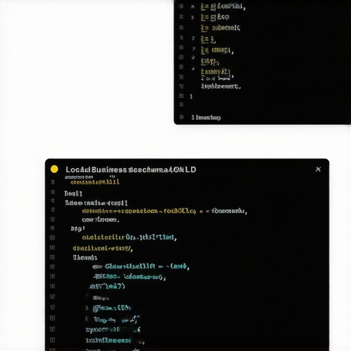 LocalBusiness Schema JSON-LD Implementation Example Close-up of structured data code showing how to format local business address and coordinates for SEO.