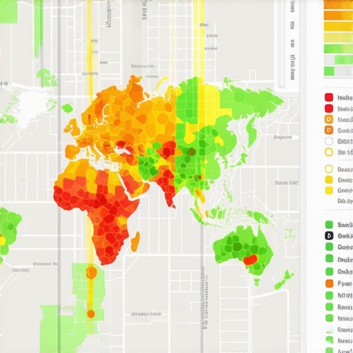 A local SEO heatmap showing ranking fluctuations across a city grid