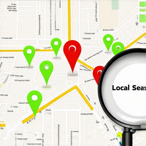 A digital map interface showing local SEO rank tracking pins and business information validation.