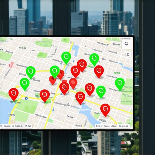 A visual representation of local search rankings across a city grid using specialized software.