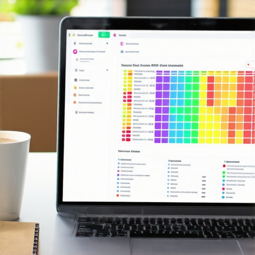 A heat map visualization from a rank tracker showing local SEO performance across a city.