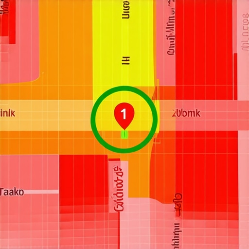 A local SEO heat map showing ranking fluctuations based on distance from the business location.