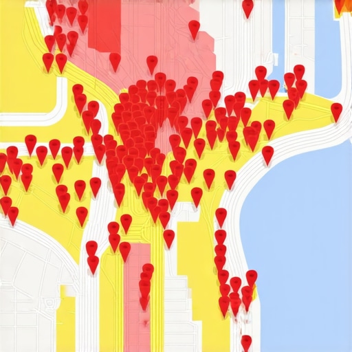 A 3D grid map showing local SEO rankings across different city blocks