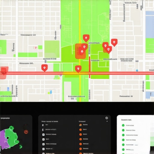 A digital dashboard showing local search engine ranking distribution across a city neighborhood.