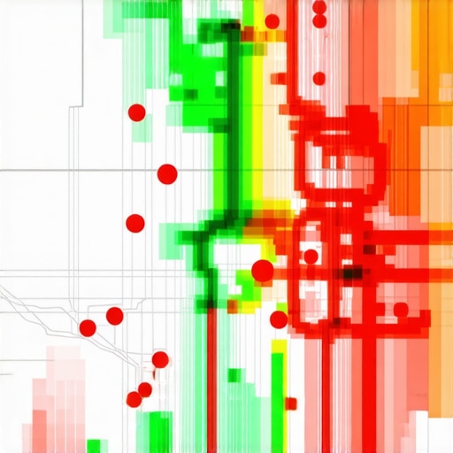 Visualizing Local SEO Proximity Heatmaps A map with a grid of ranking bubbles showing varying local search visibility across a neighborhood.