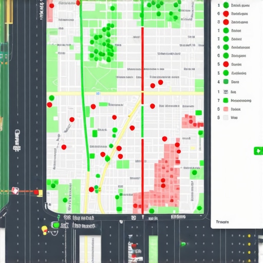 A digital map showing local SEO rank tracking bubbles and proximity heat maps for a local business.