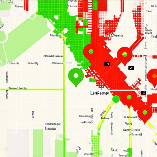 A local SEO heatmap illustrating how business rankings fluctuate based on the searcher's physical location.