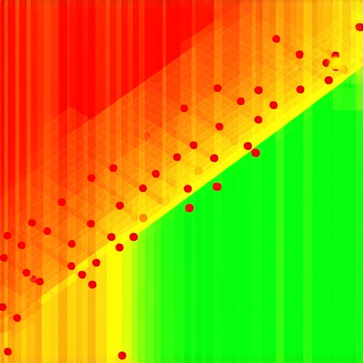 A heatmap showing local search ranking proximity across a city grid.
