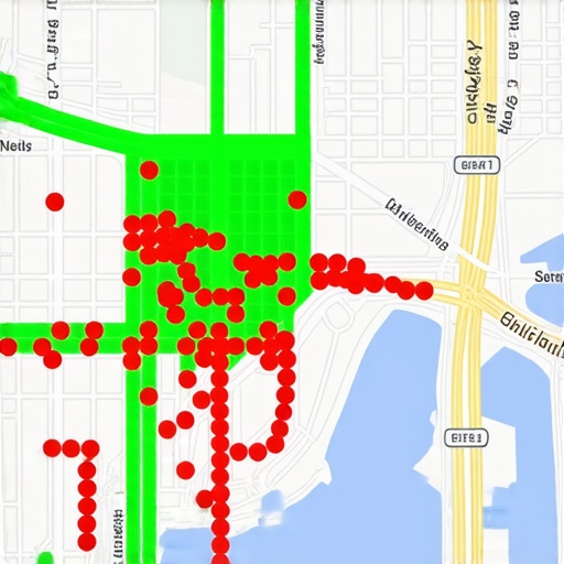 A local SEO rank tracker heatmap showing business visibility across various city neighborhoods.