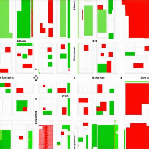 A heatmap showing local search ranking positions across a specific city neighborhood.