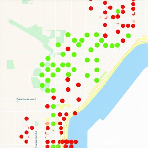 A local SEO rank tracking grid showing ranking variations by neighborhood.
